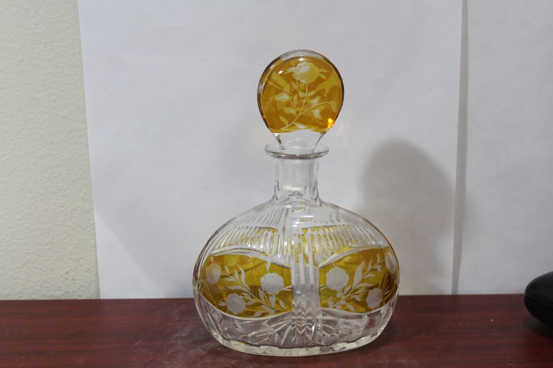 An Amber Cut Glass Decanter - 2