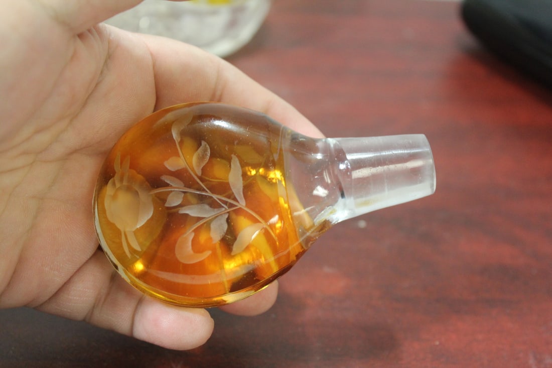 An Amber Cut Glass Decanter - 4