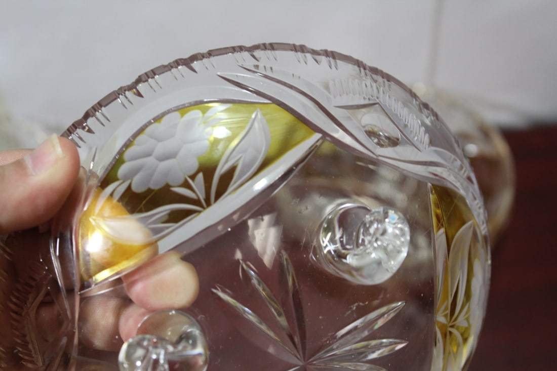 Set of 3 Cut Glass Footed Bowl - 10