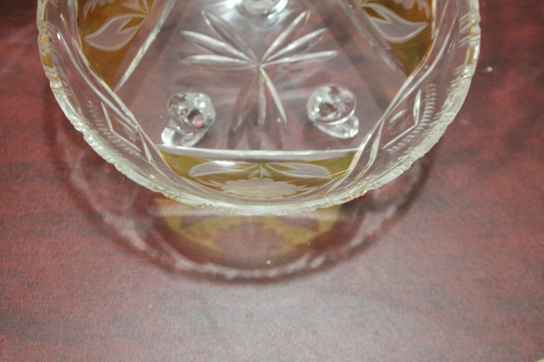 Set of 3 Cut Glass Footed Bowl - 3
