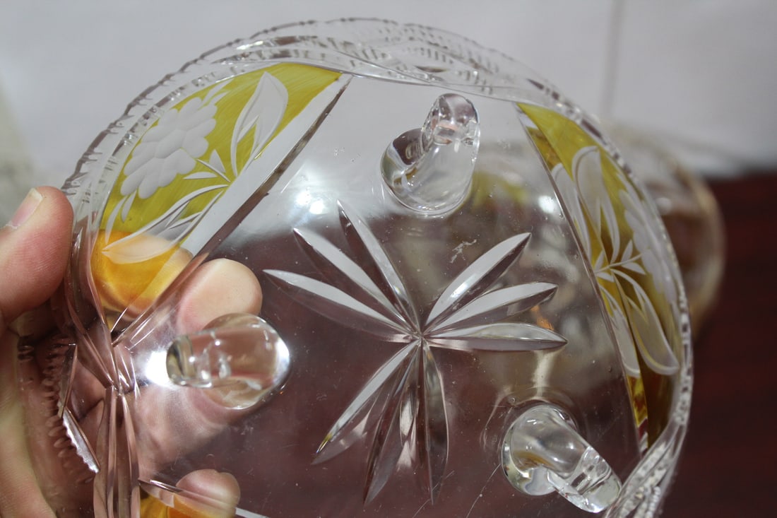 Set of 3 Cut Glass Footed Bowl - 9
