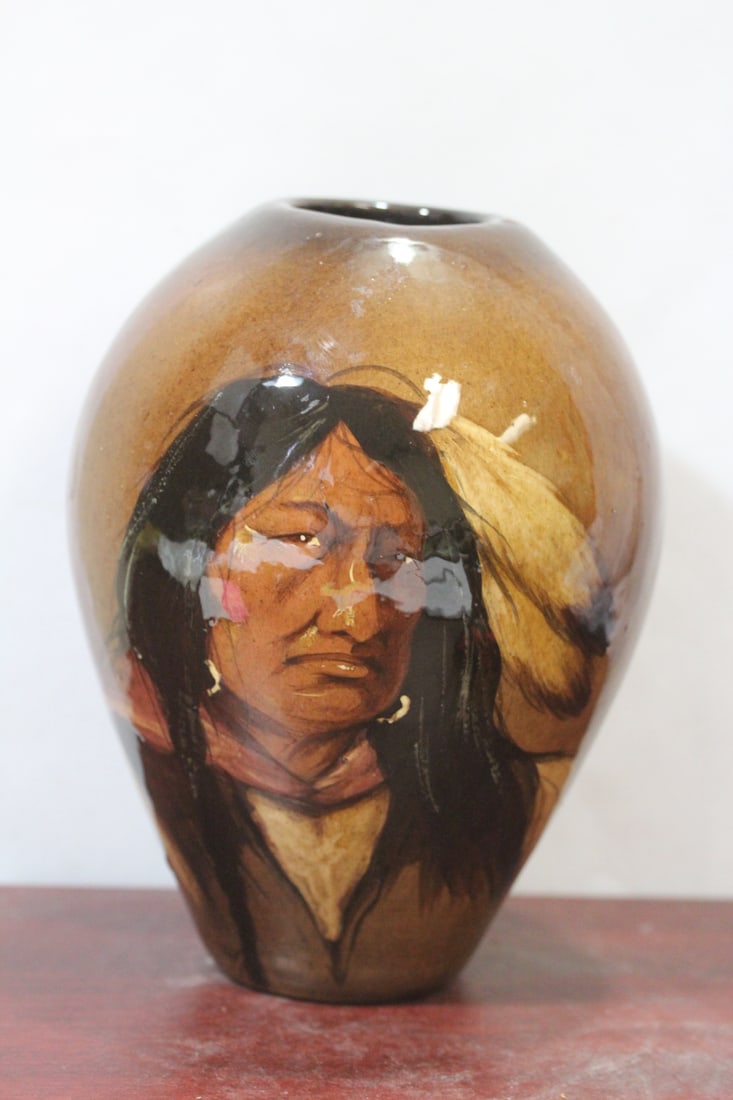 Wise Carver Art Pottery Indian Vase: please note: small paint loss on top - 8 1/4" tall
