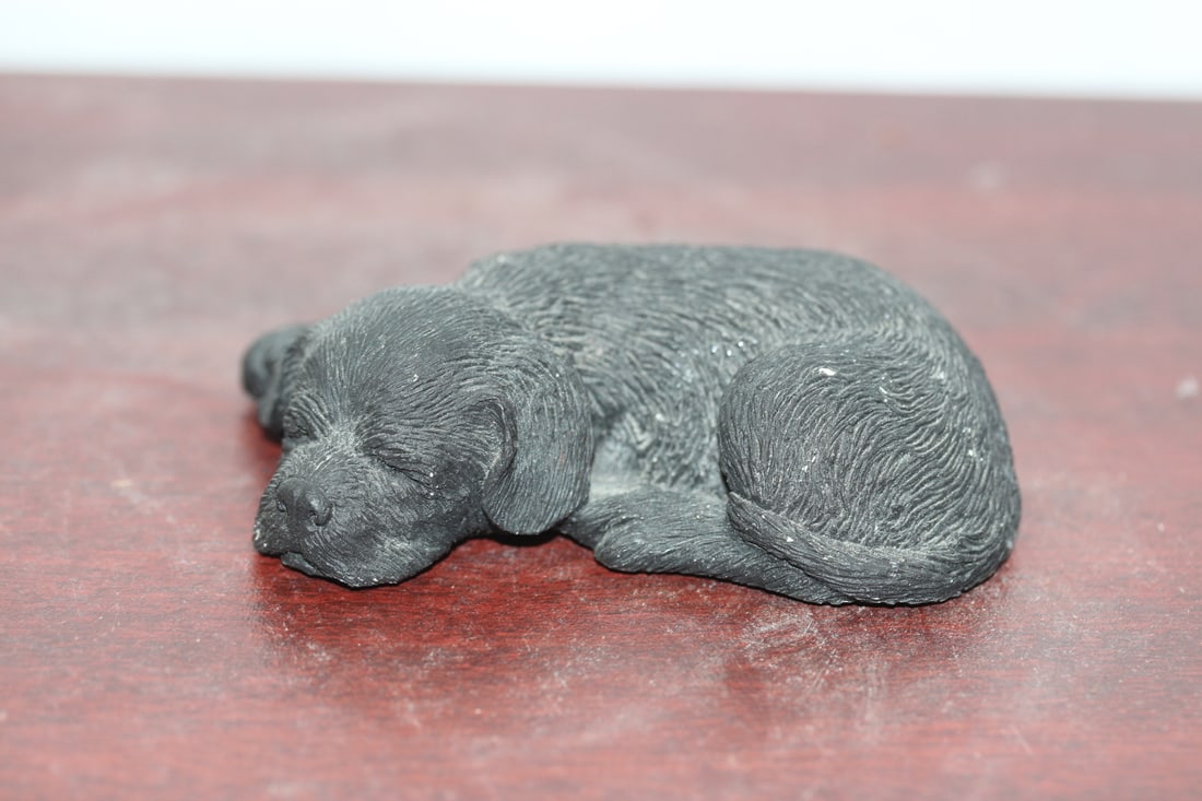 A Composite Material Sandicast Dog: marked Brue - 3 1/4" long