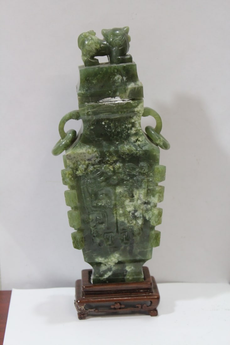 A Spinach Jade Chinese Urn - 6