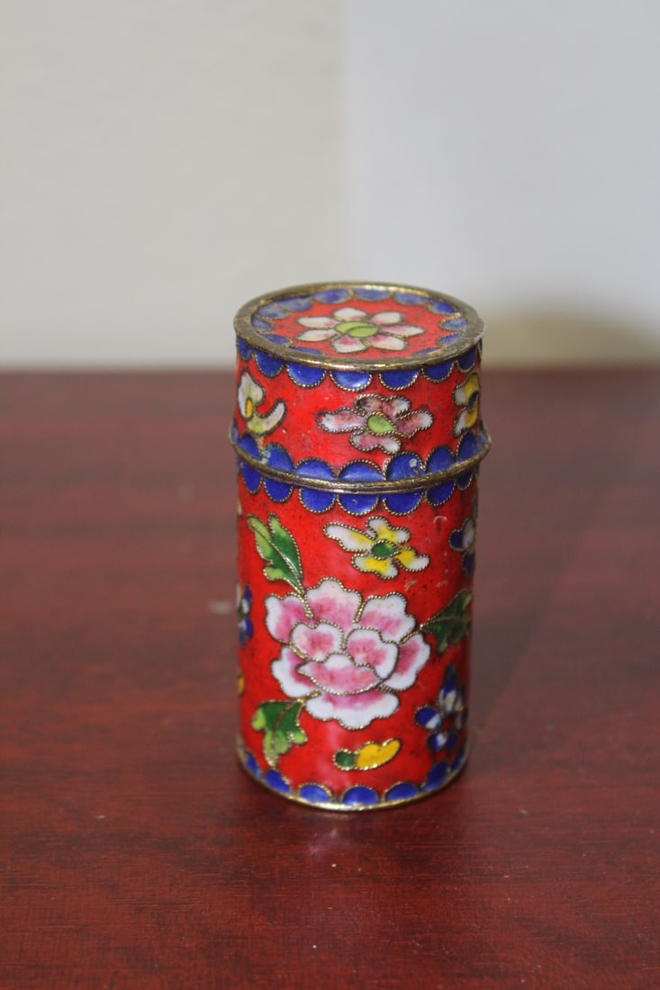 A Chinese Cloisonne Toothpick Holder: 3" tall
