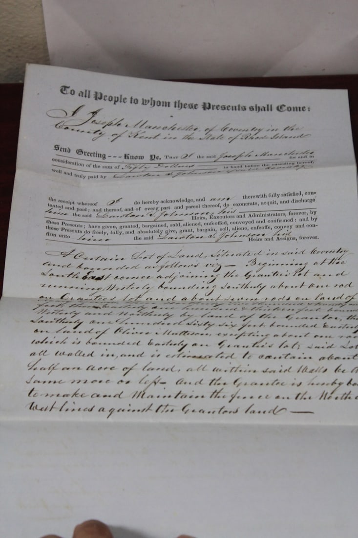 An Antique 1858 Warranty Deed Document: as shown