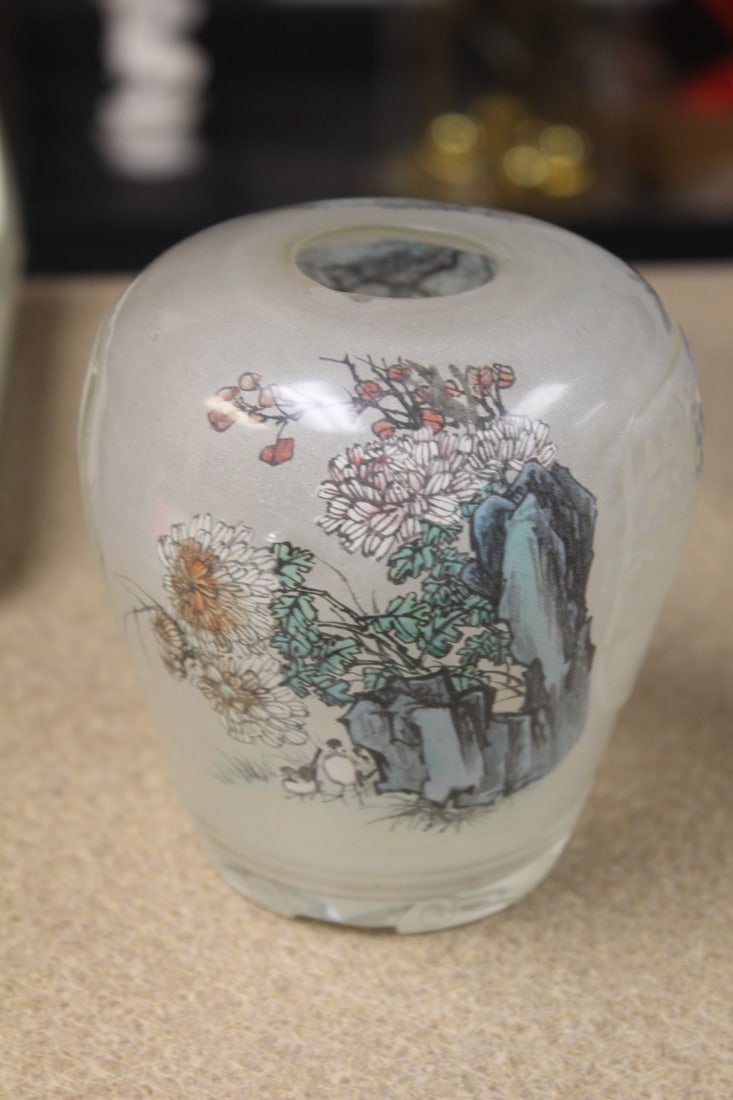 Vintage Chinese Reverse Painting on Glass Jar - 2