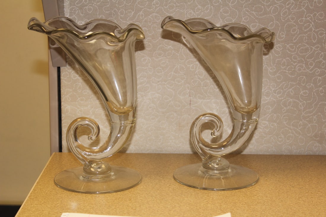 Set of 2 or Pair of Conicopia Glass Vases: 9 1/4" tall