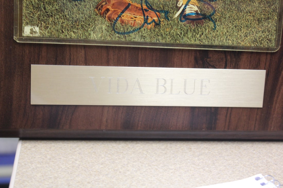 Vida Blue Autographed Photograph on Plaque - 2