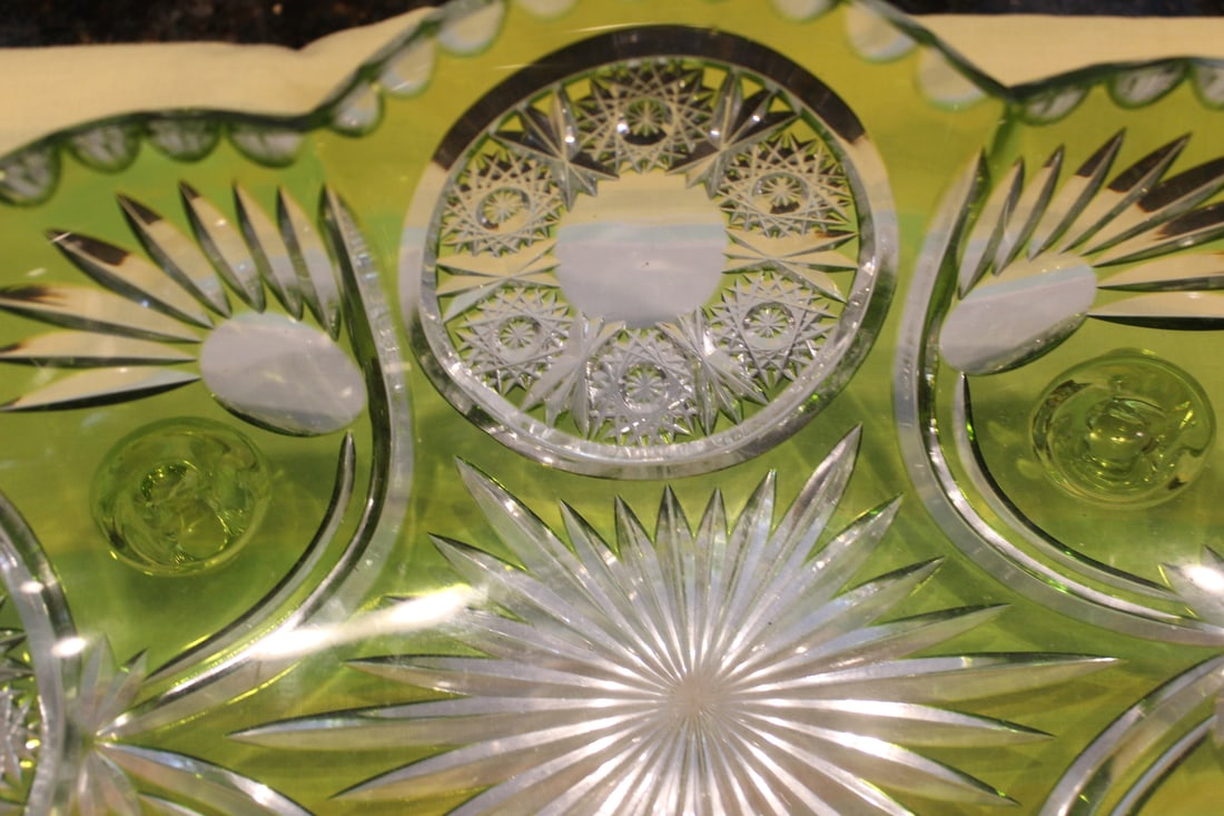 Green Cut Glass Fruit Bowl - 2