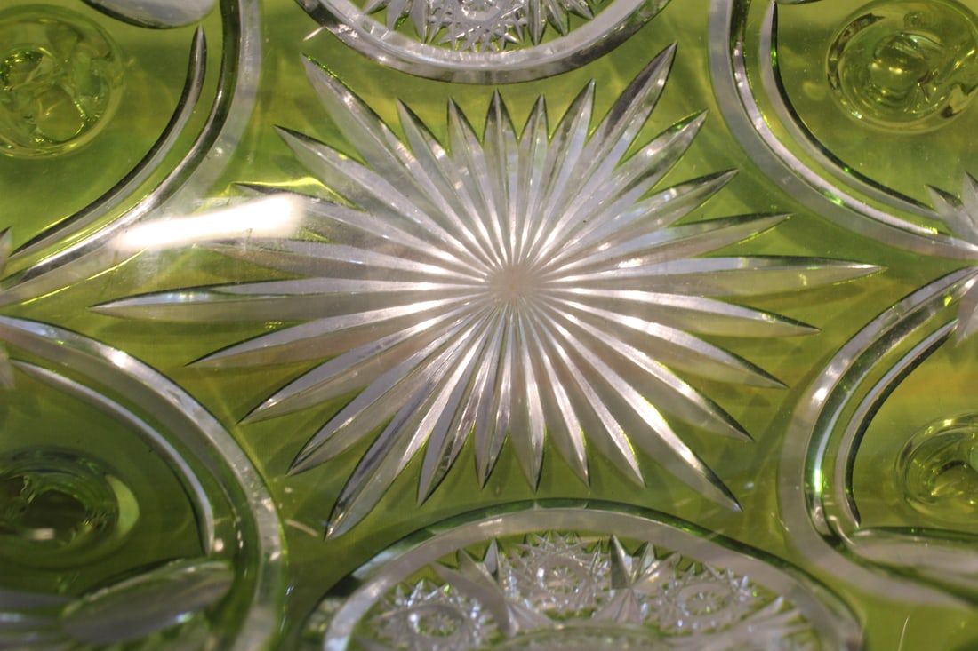 Green Cut Glass Fruit Bowl - 3
