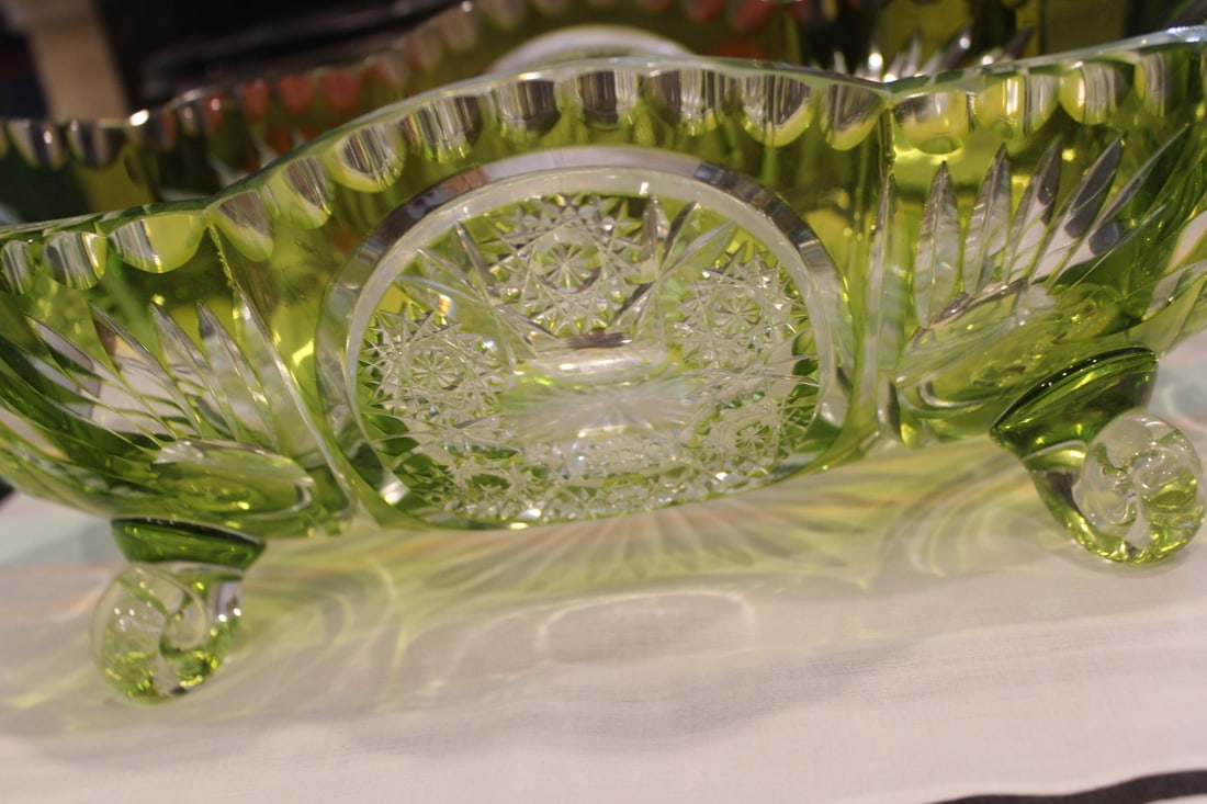 Green Cut Glass Fruit Bowl - 5