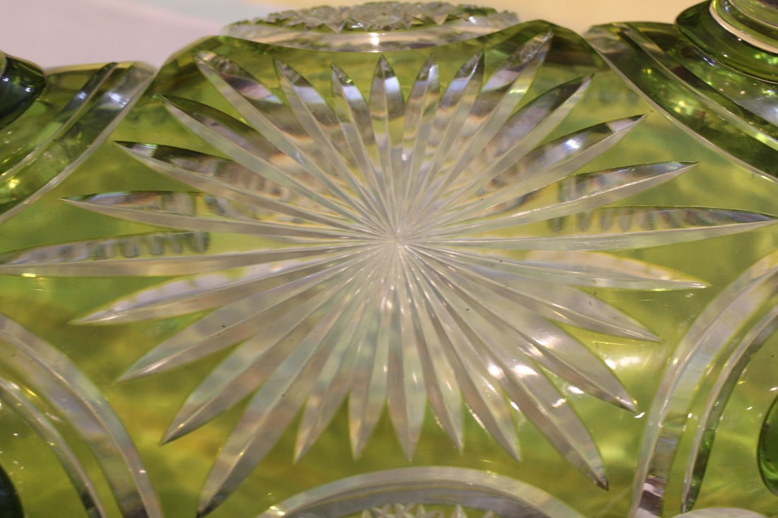 Green Cut Glass Fruit Bowl - 7