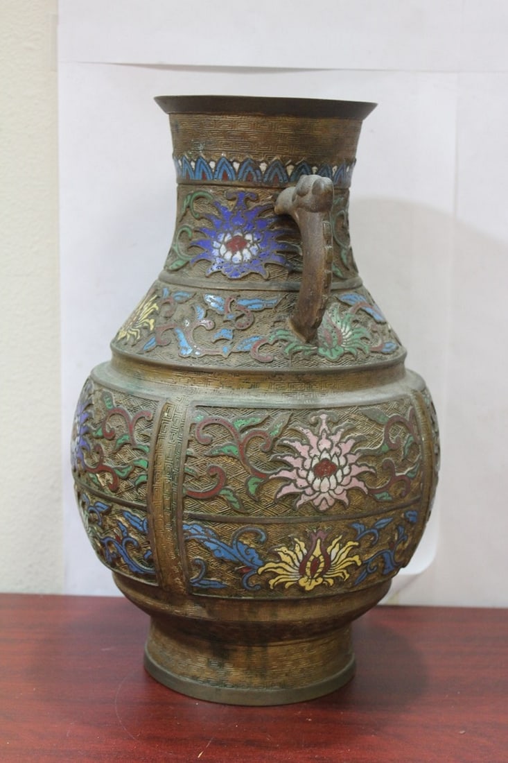 An Antique Japanese Bronze Champleve Vase - 2