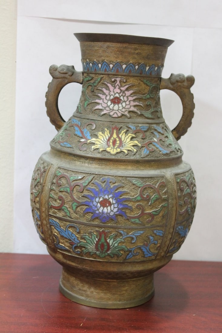 An Antique Japanese Bronze Champleve Vase - 4