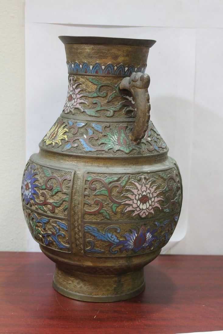 An Antique Japanese Bronze Champleve Vase - 5