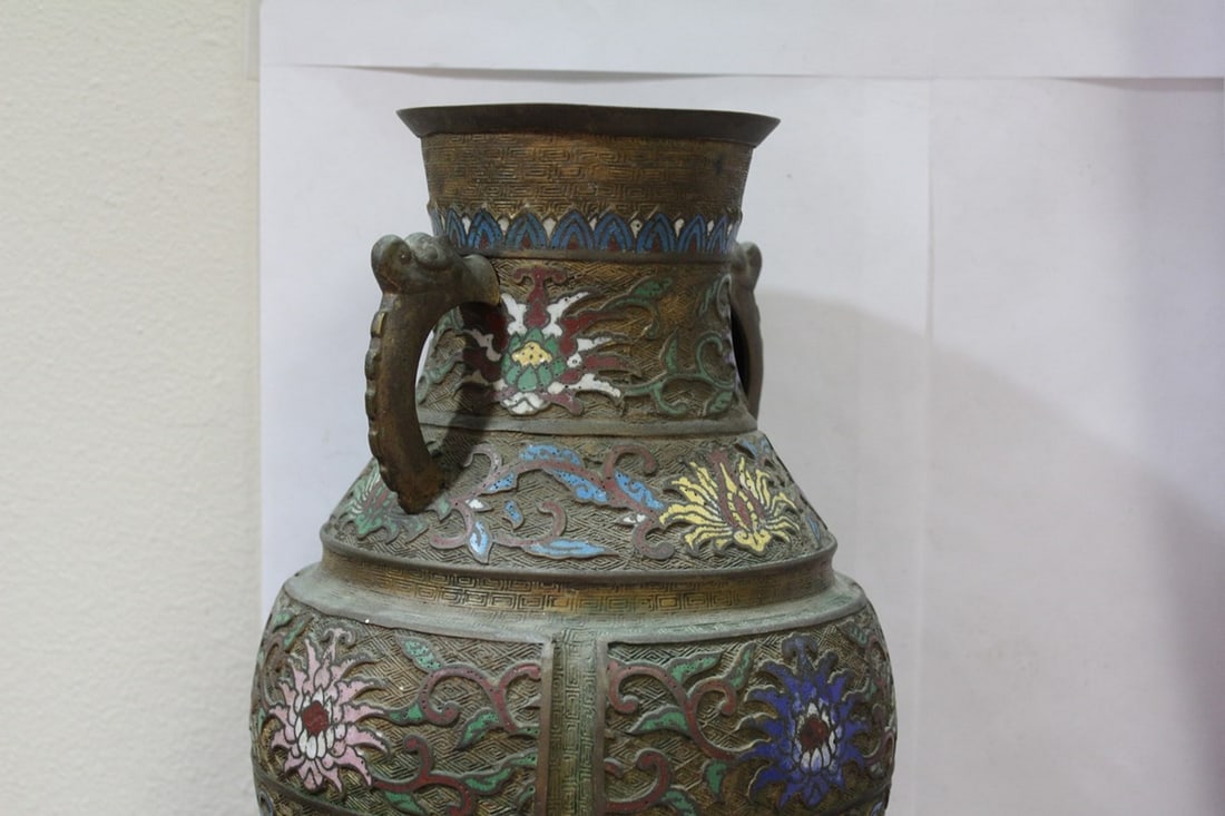 An Antique Japanese Bronze Champleve Vase - 6