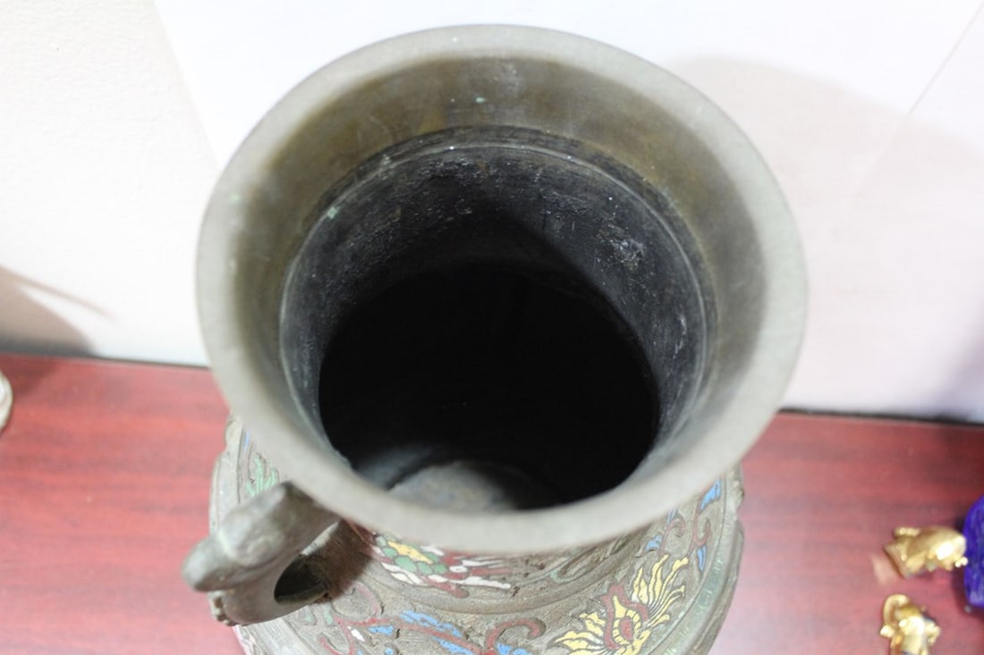 An Antique Japanese Bronze Champleve Vase - 7