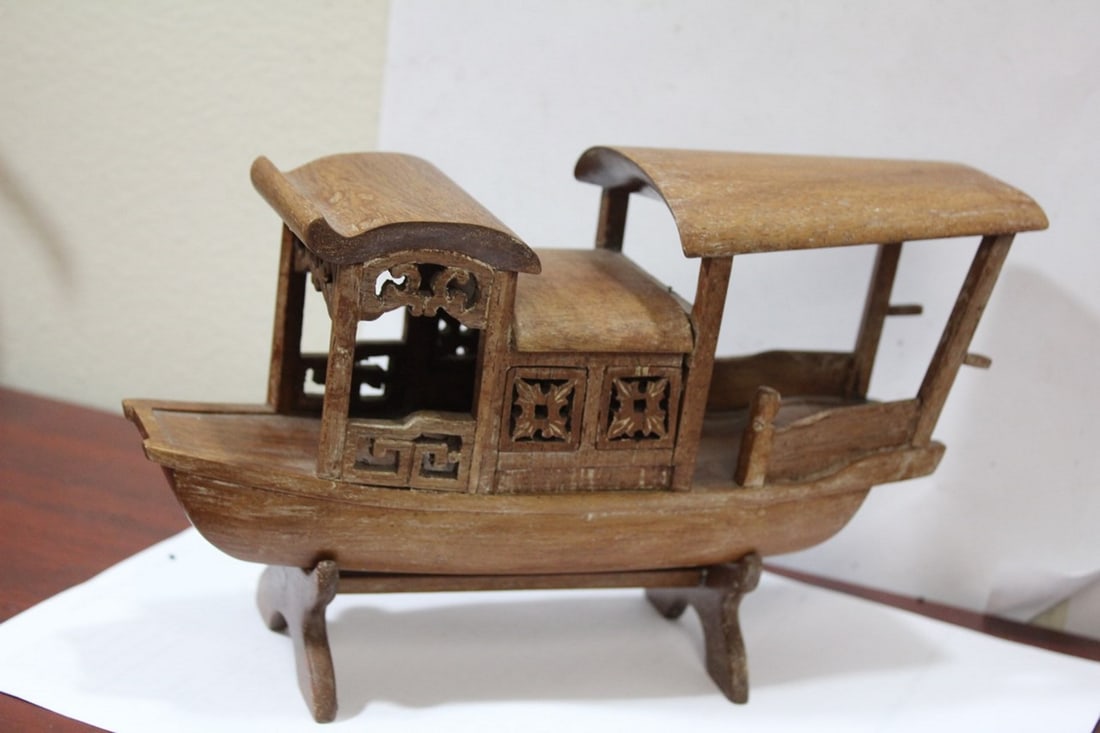 A Chinese Wooden Boat with Stand - 3
