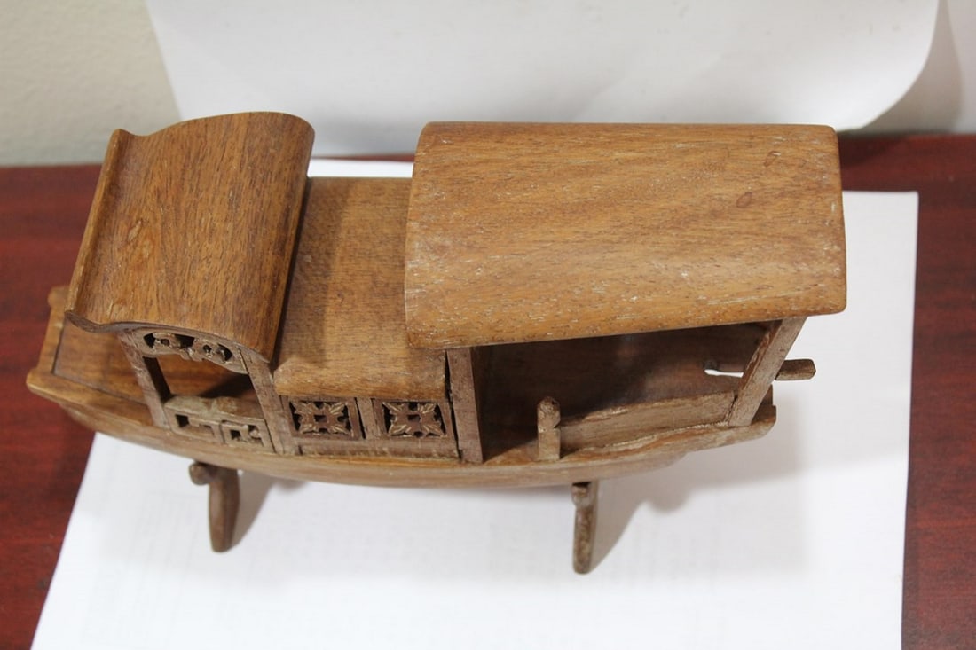 A Chinese Wooden Boat with Stand - 7
