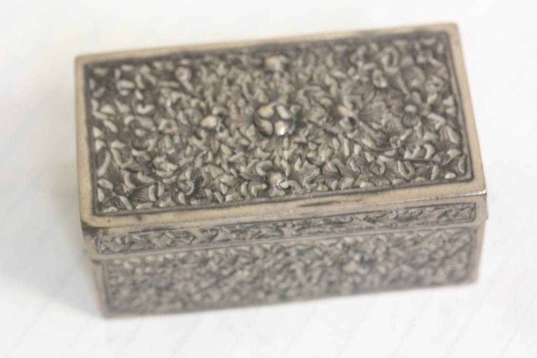 Antique Repousse Sterling Trinket Box: small rectangular - most likely 19th century - 2 3/8" across