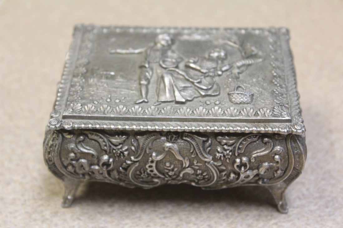 Well Carved Metal Box: 3 1/2" across