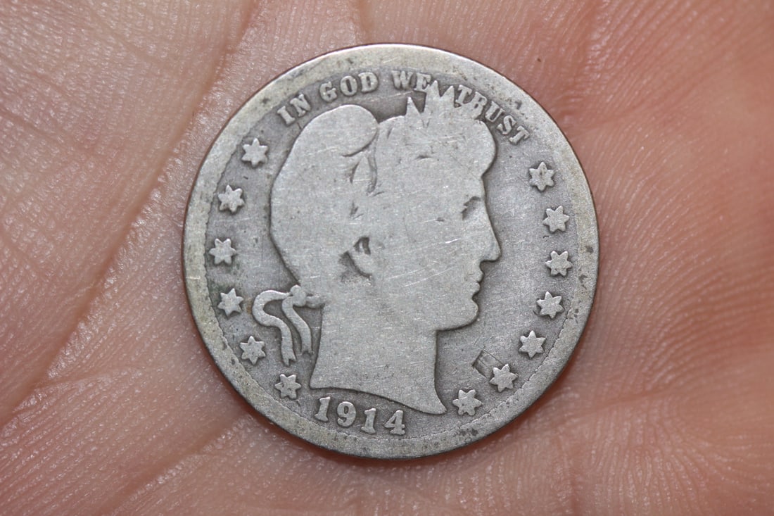 1914 Silver Barber Quarter: 90% silver