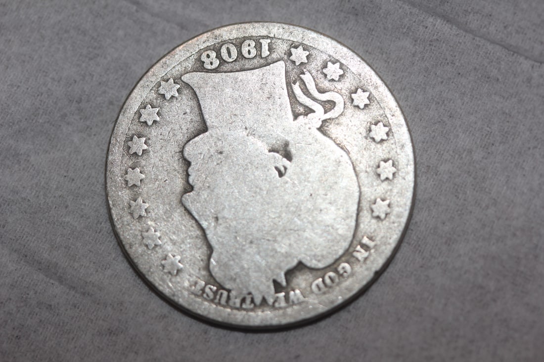 1908-O Barber Silver Quarter: as shown on photos