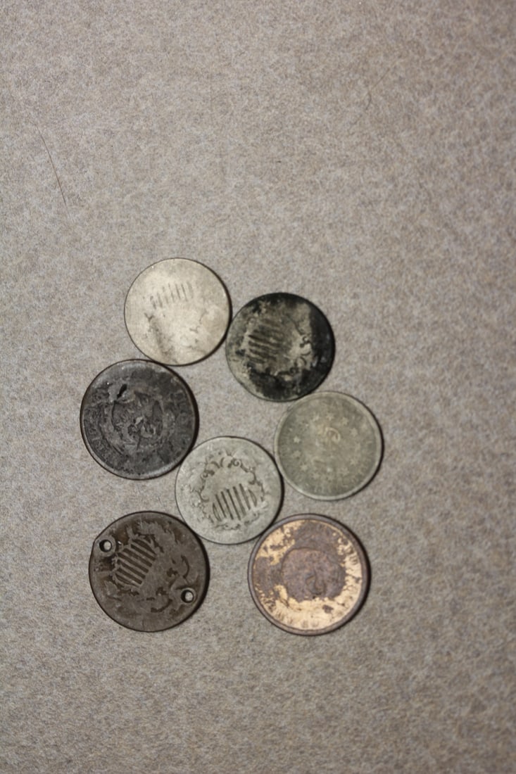 Lot of 7 Shield Nickels, Two Cent Pieces - 2