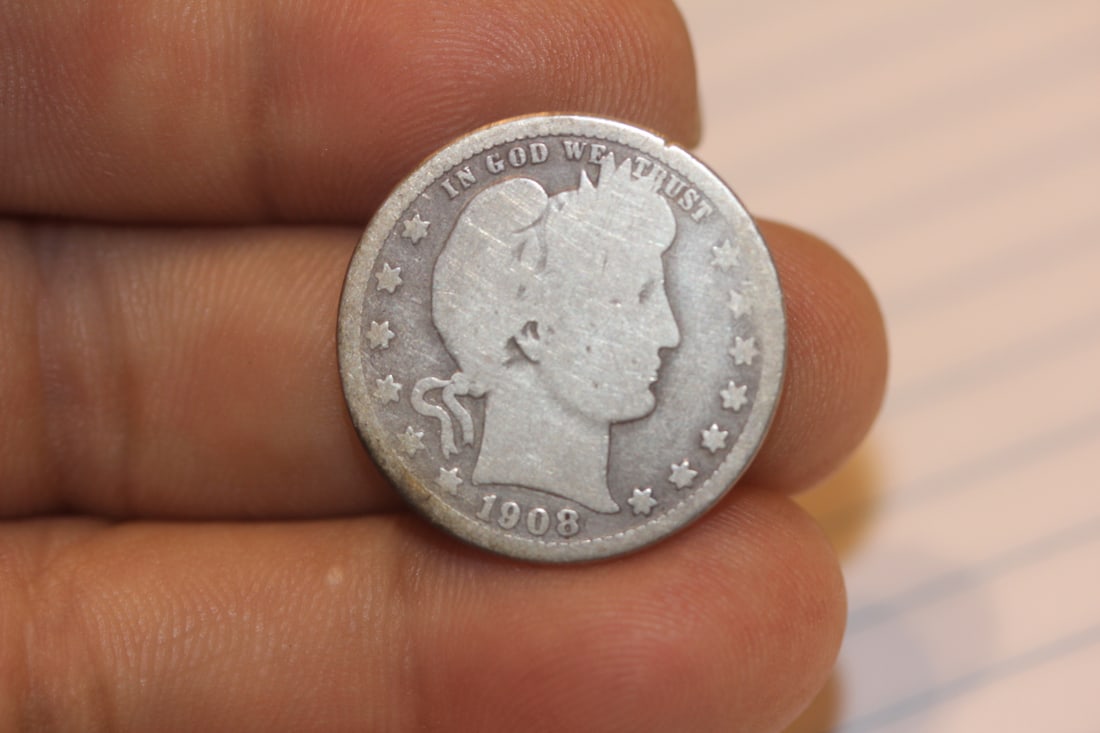 1908 Barber Silver Quarter: as shown