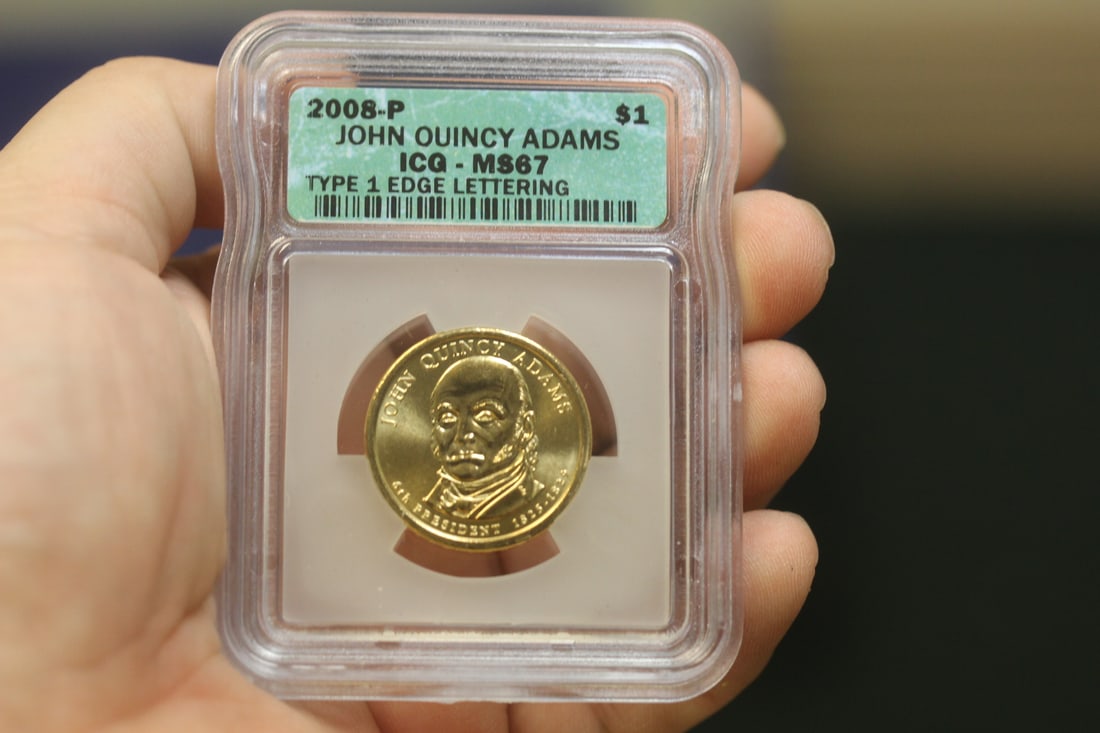 ICG Graded 2008-P John Quincy Adams $1.00 Coin: MS67 - Type 1 lettering