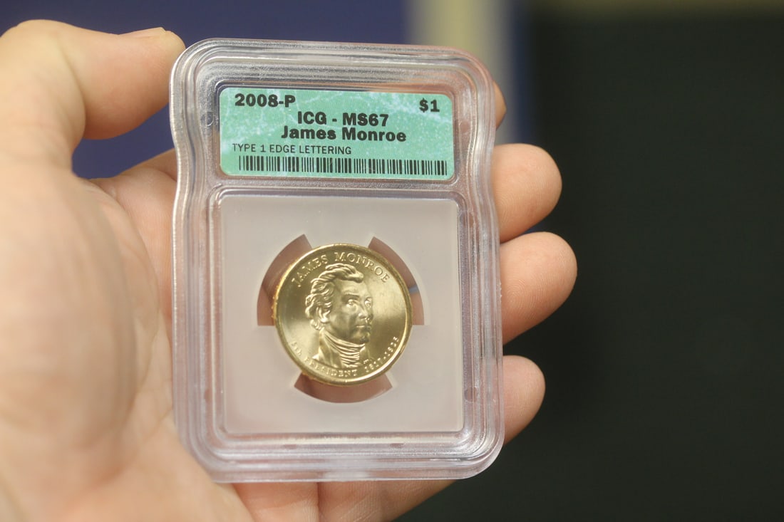 ICG Graded 2008-P James Monroe $1.00 Coin: MS67 - Type 1 edge lettering
