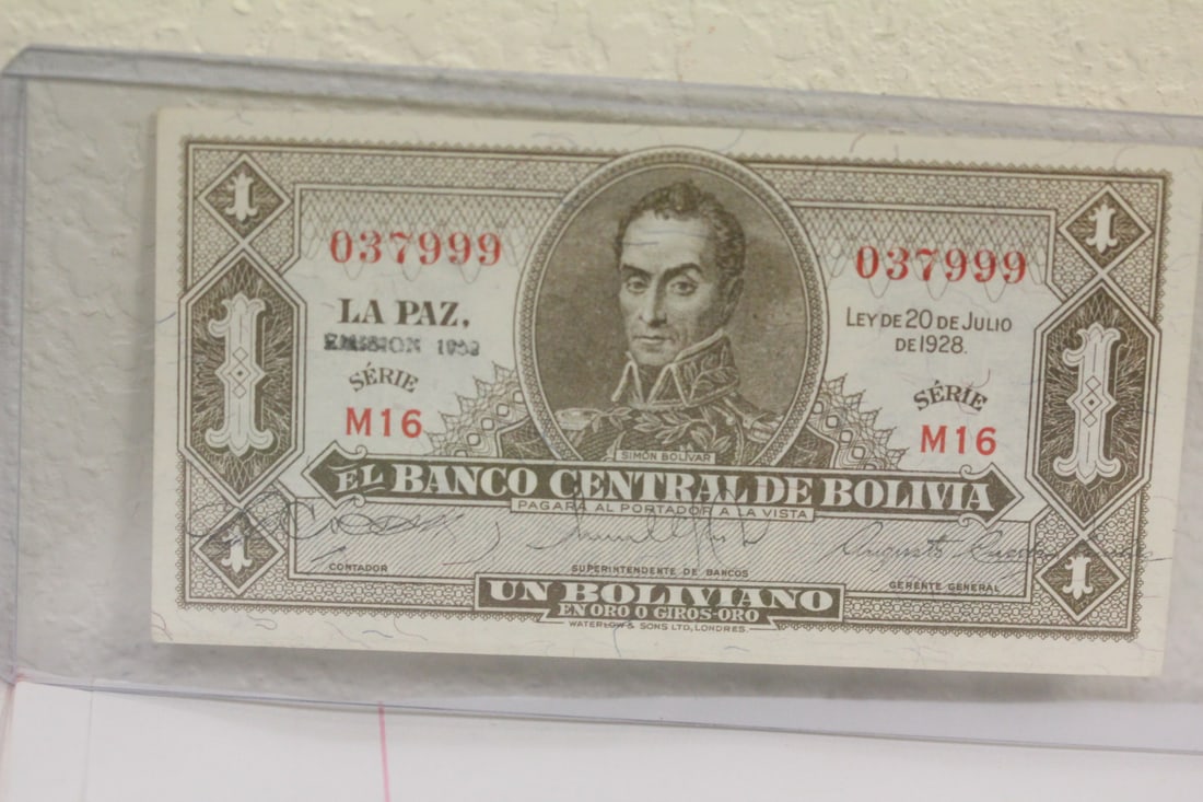 Bolivia One Boliviano Bank Note: 1950's