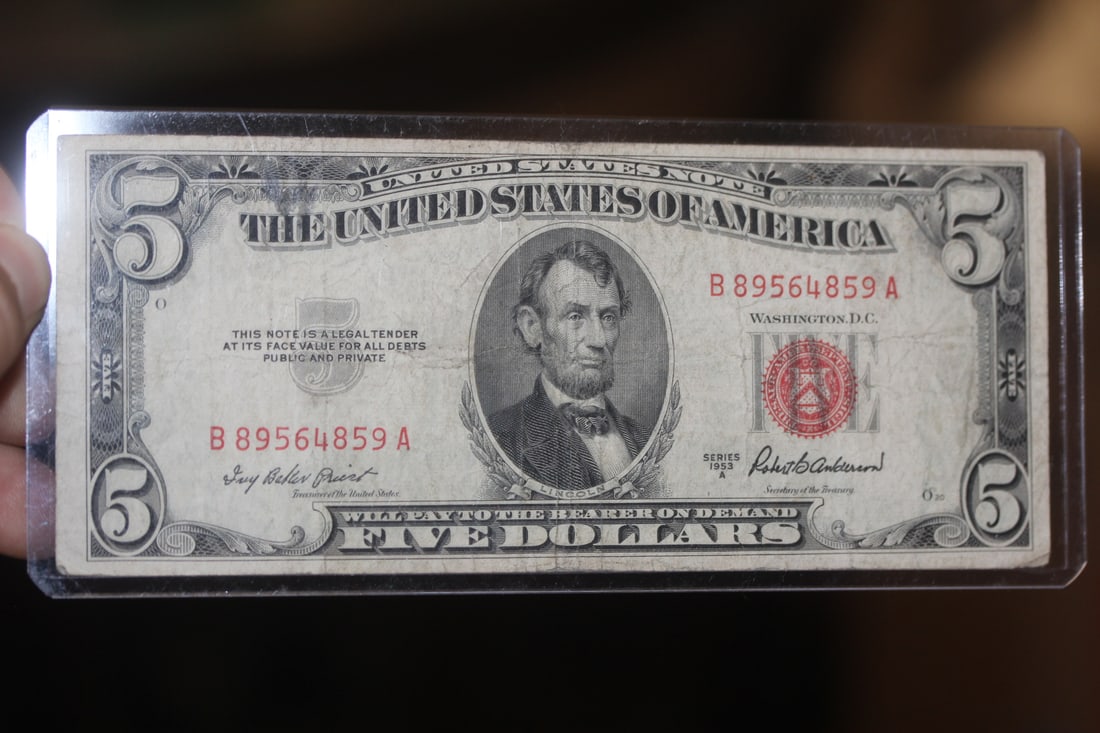 1953 $5.00 Red Seal Note: as shown