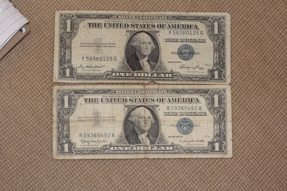 Lot of Two Blue Seal $1.00 Note: 1935 and 1957