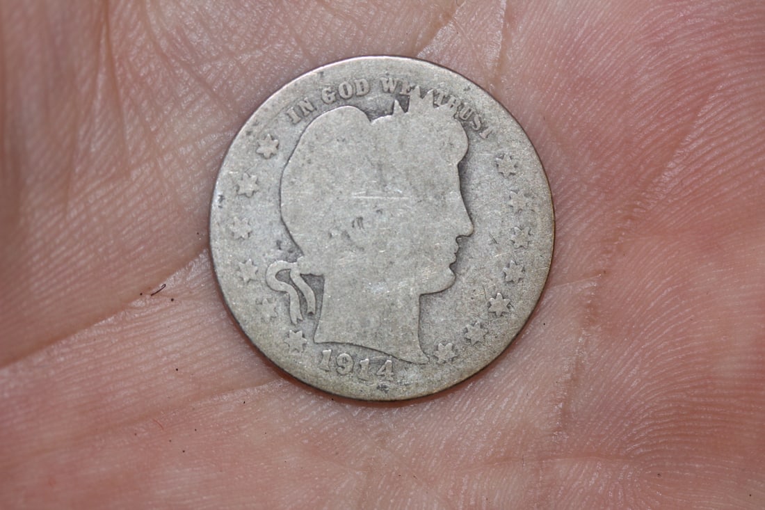 1914 Barber Silver Quarter: 90% silver