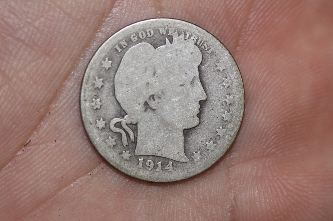 1914-D Barber Silver Quarter: 90% silver