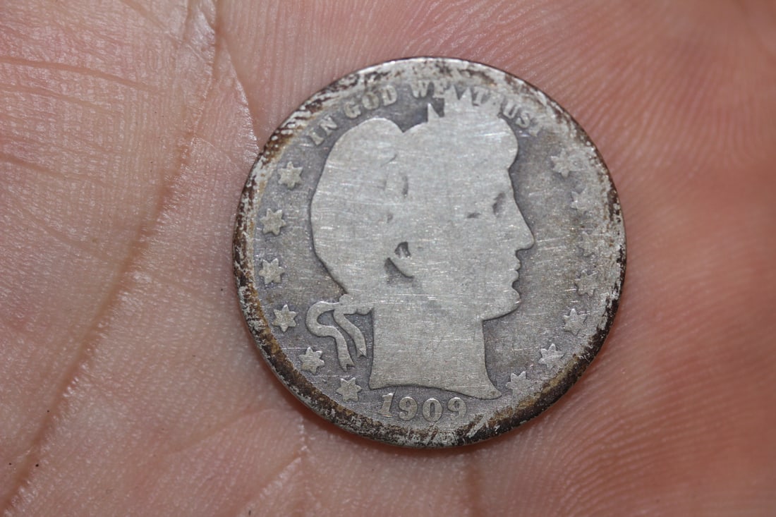 1909 Barber Silver Quarter: 90% silver