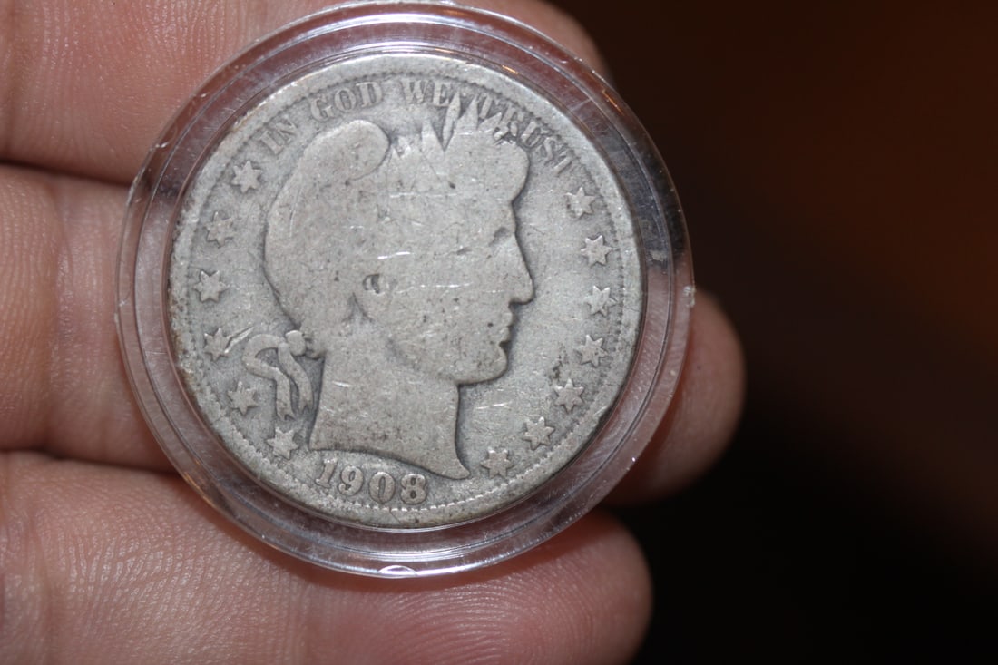 1908-O Barber Silver Half Dollar: weak O