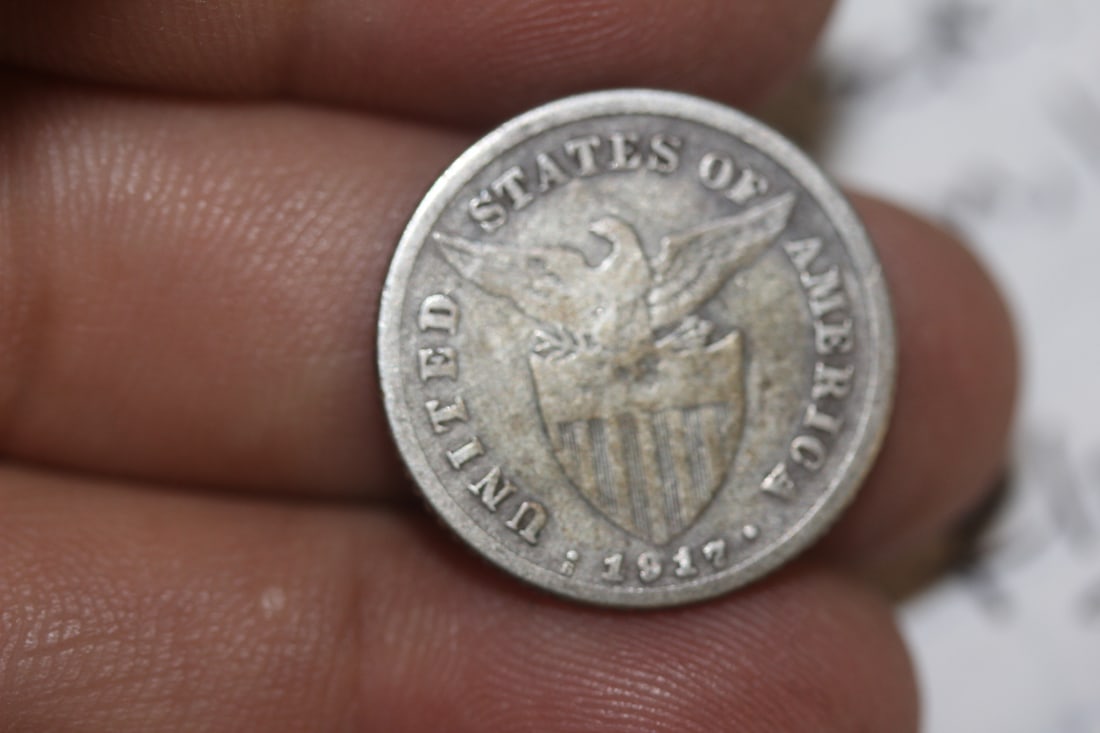 1917-S Phillipine 10 Cents Silver Coin - 2