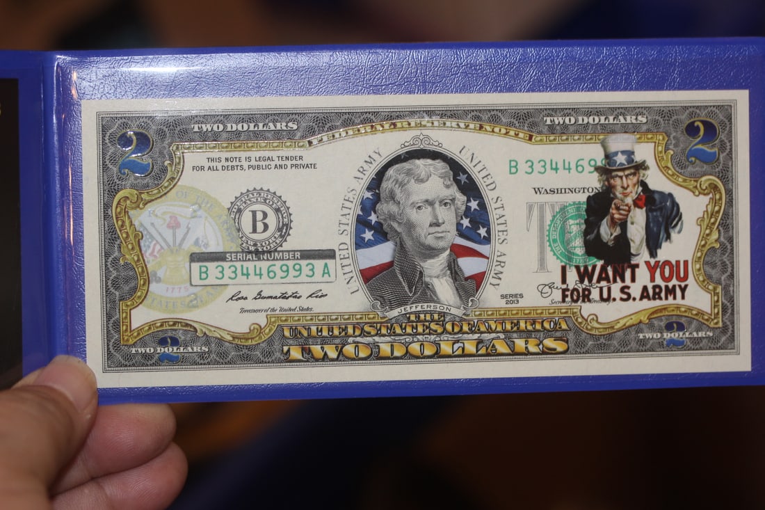 Colorized $2.00 Note: as shown on photos