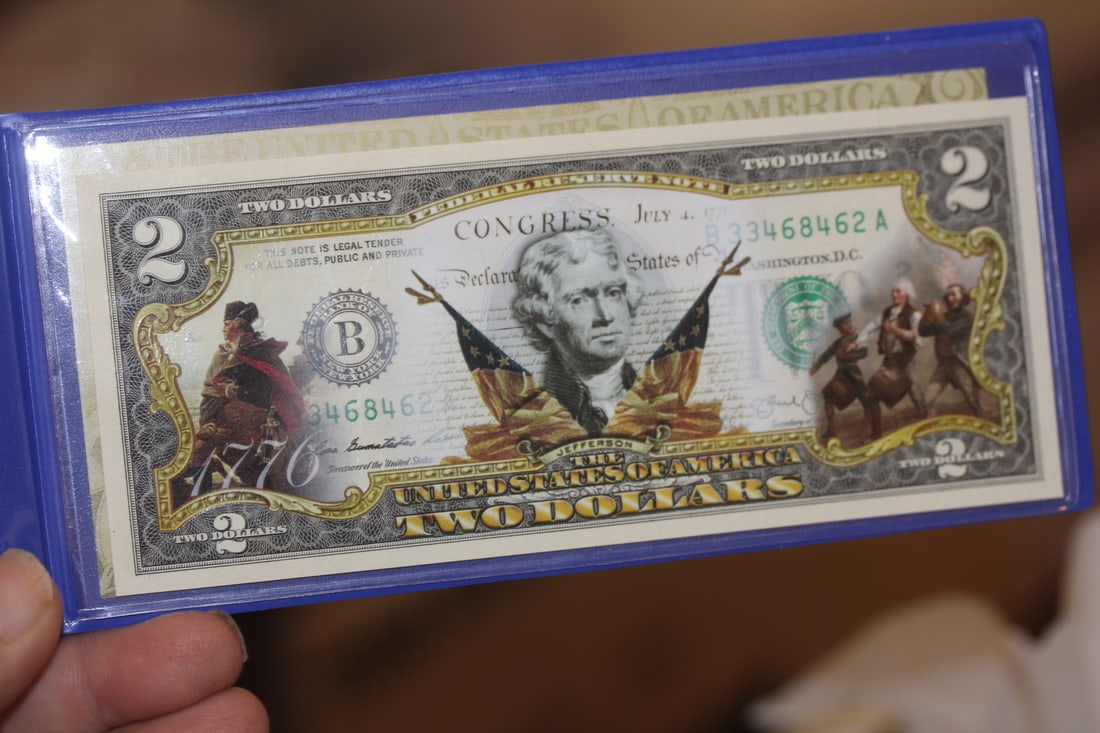 Colorized $2.00 Note: as shown on photos