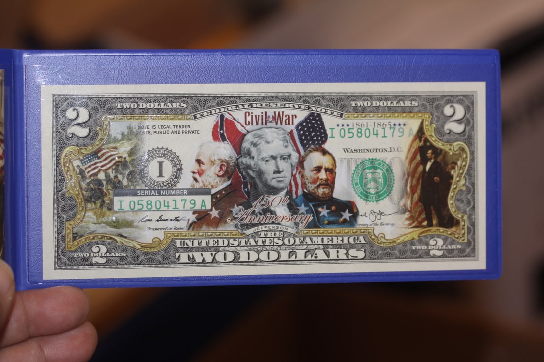 Colorized $2.00 Note: as shown on photos
