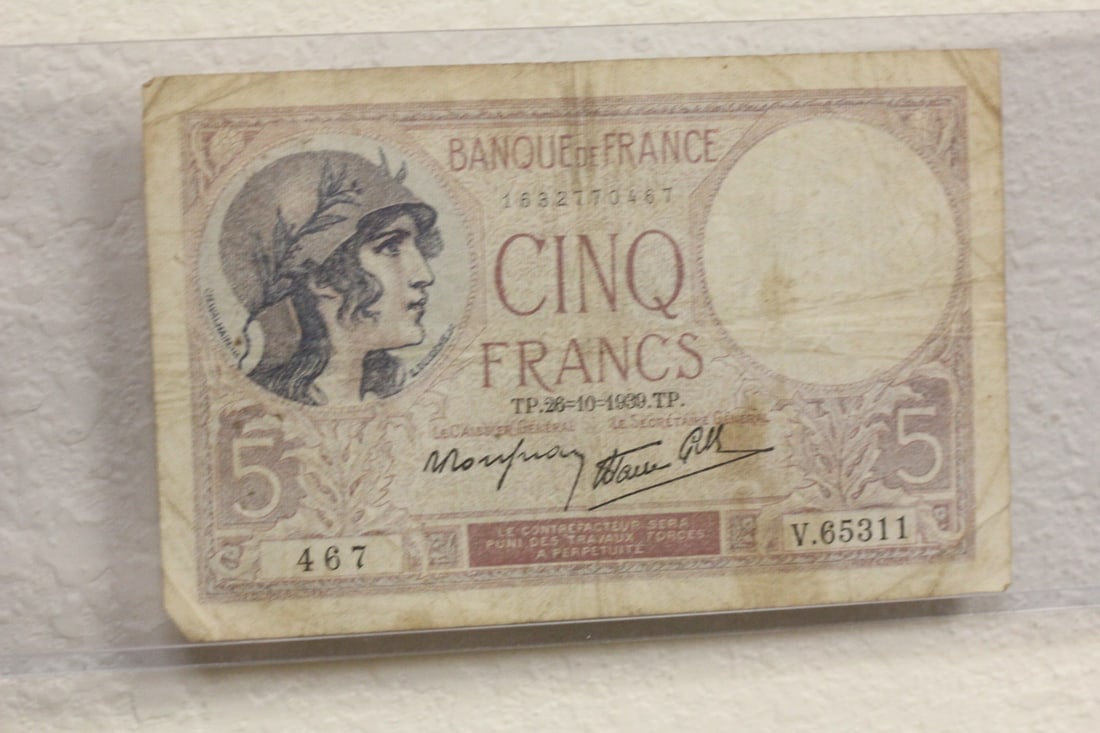 1939 5 Francs Note: as shown