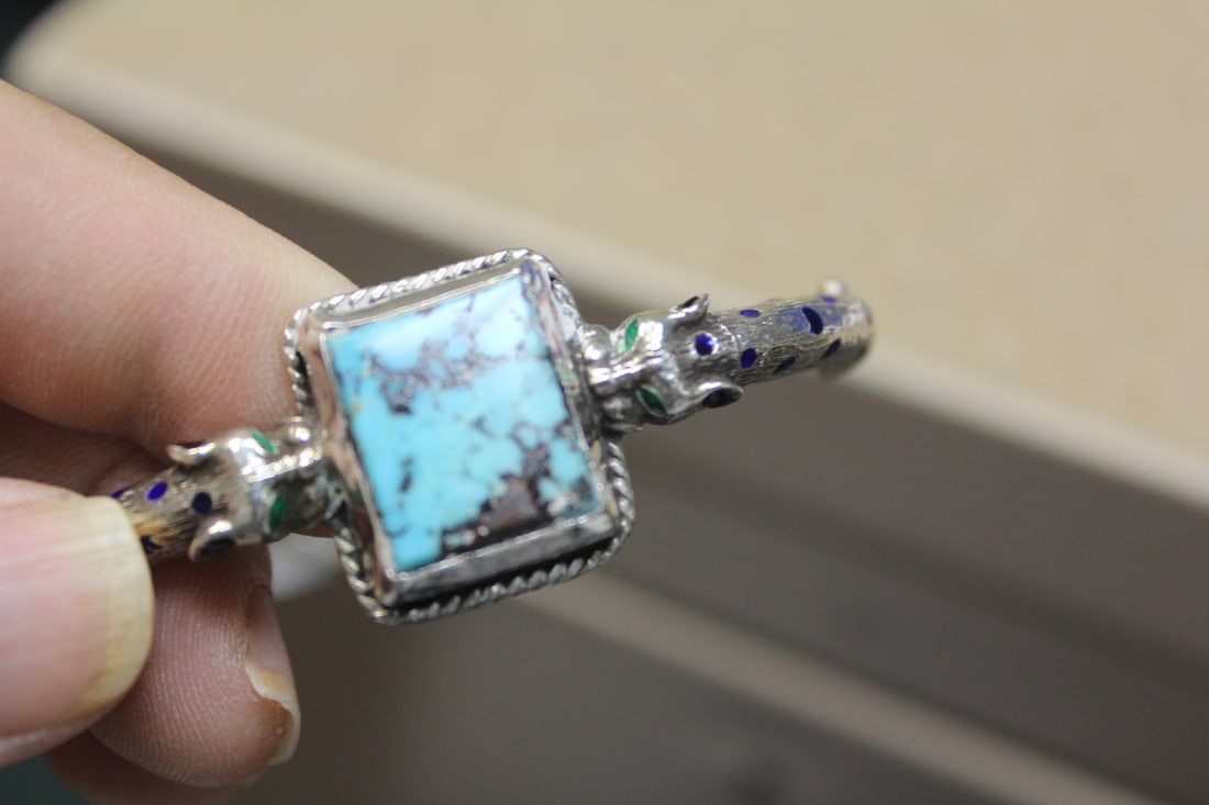 Silver and Turquoise Bangle Bracelet - 5