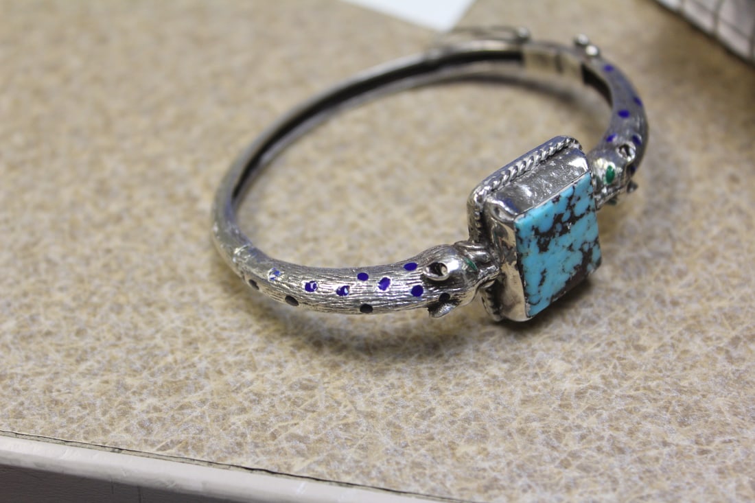 Silver and Turquoise Bangle Bracelet - 7
