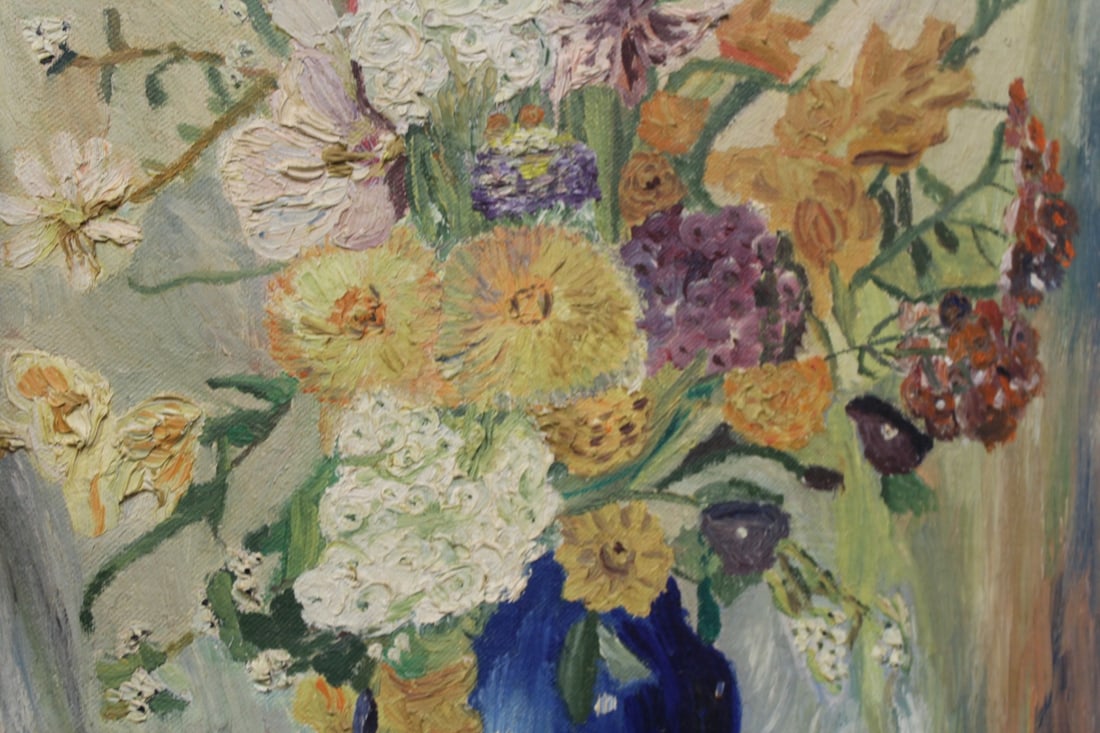 A Vintage Oil on Board of Flowers - 4