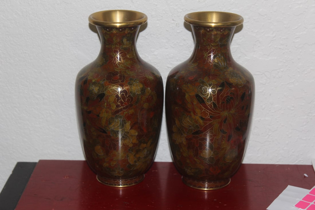 Pair of Chinese Cloisonne Vases: 8 1/4" tall each