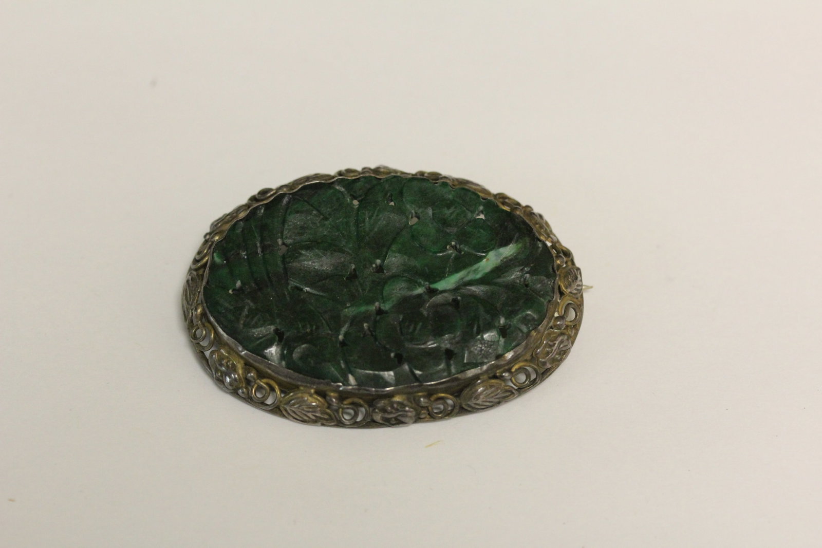 Antique Chinese Jade and Sterling Brooch - 2