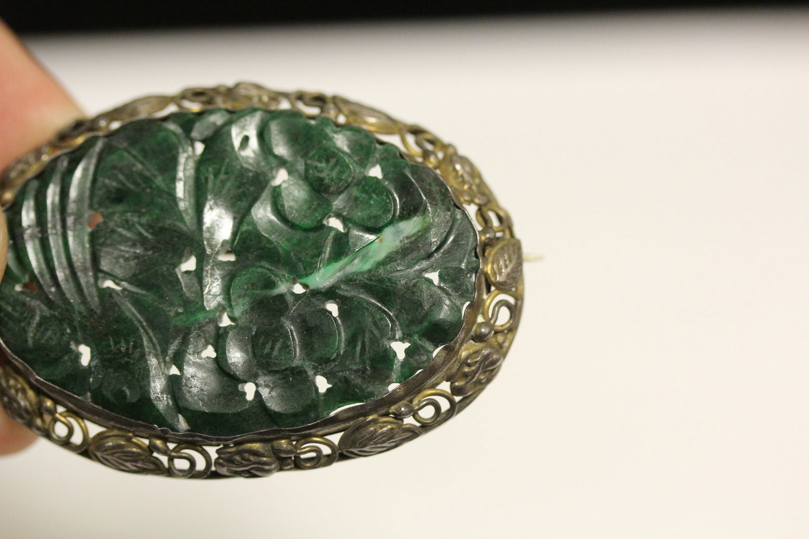 Antique Chinese Jade and Sterling Brooch - 3
